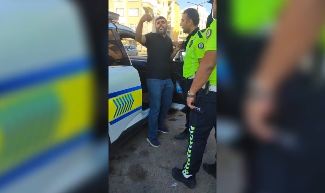 Şanlıurfa’da motosiklet sürücüsü ile trafik polisleri arasında ceza tartışması