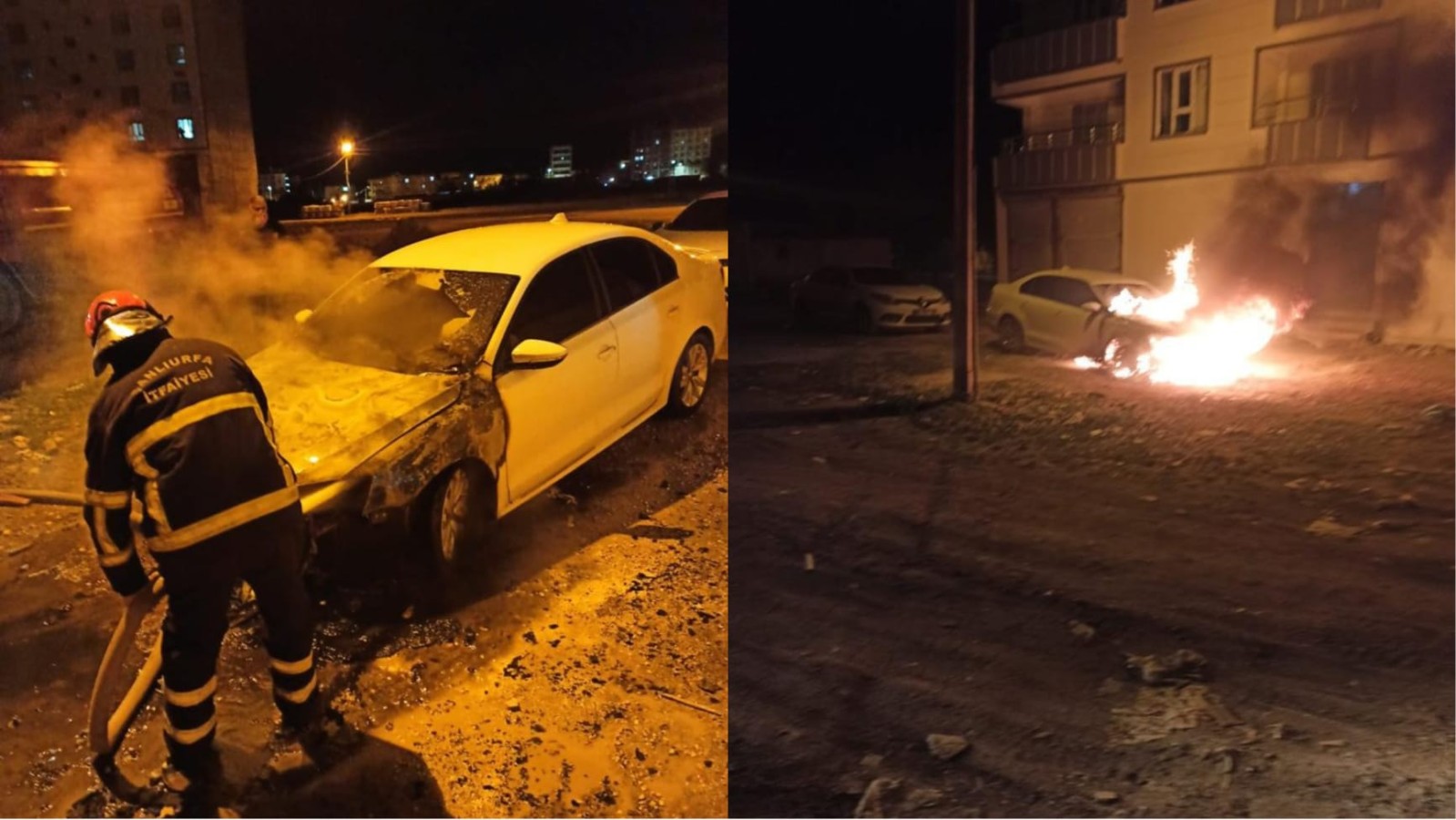 Suruç’ta park halindeki araç yandı;