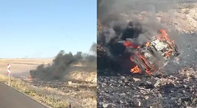 Urfa’da şarampole uçan araç yanarak küle döndü