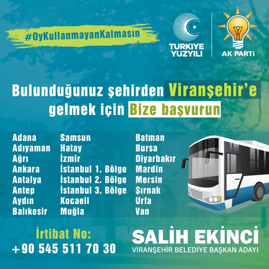 Viranşehir'e oy kullanmak için geleceklere ücretsiz ulaşım desteği;