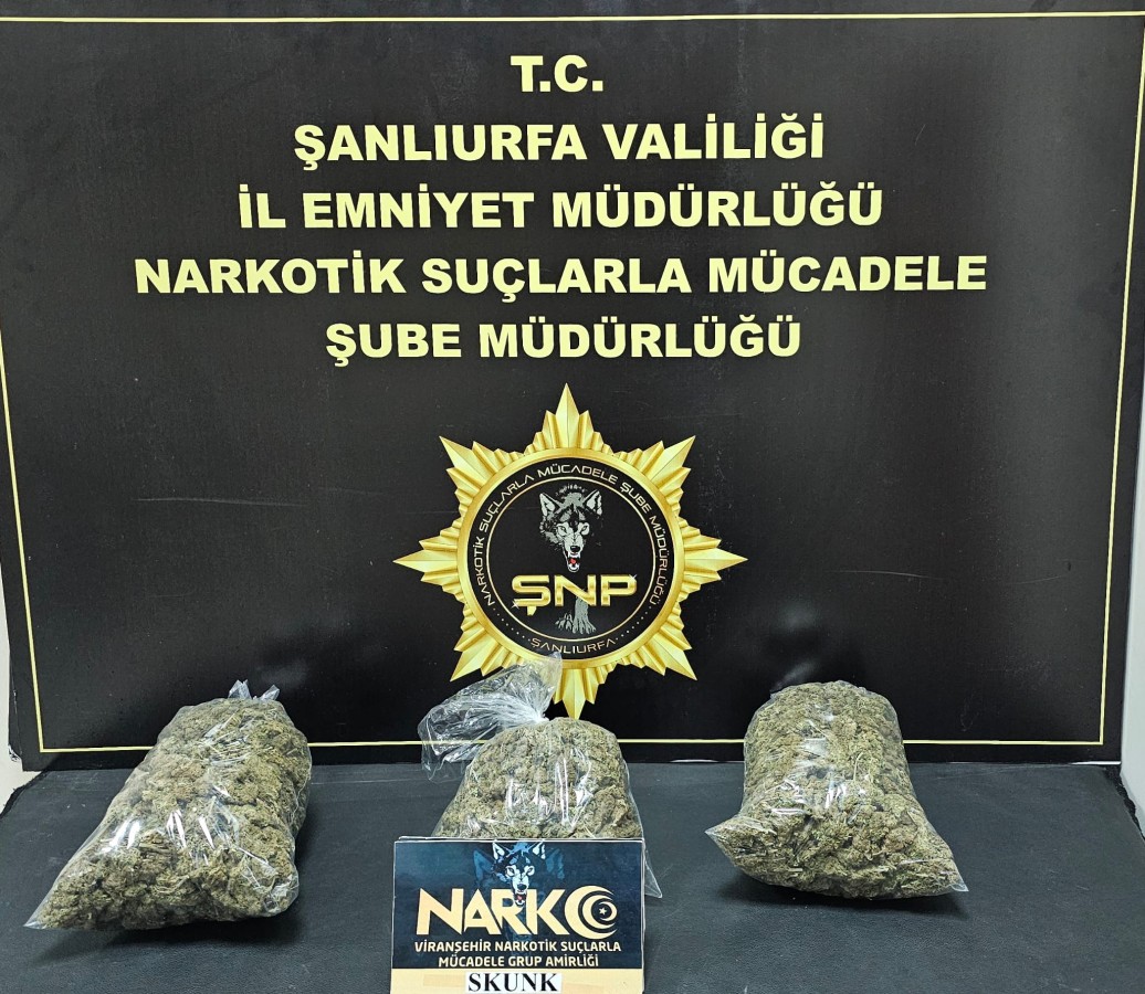 Şanlıurfa’da 2 kilo 950 gram skunk maddesi ele geçirildi;